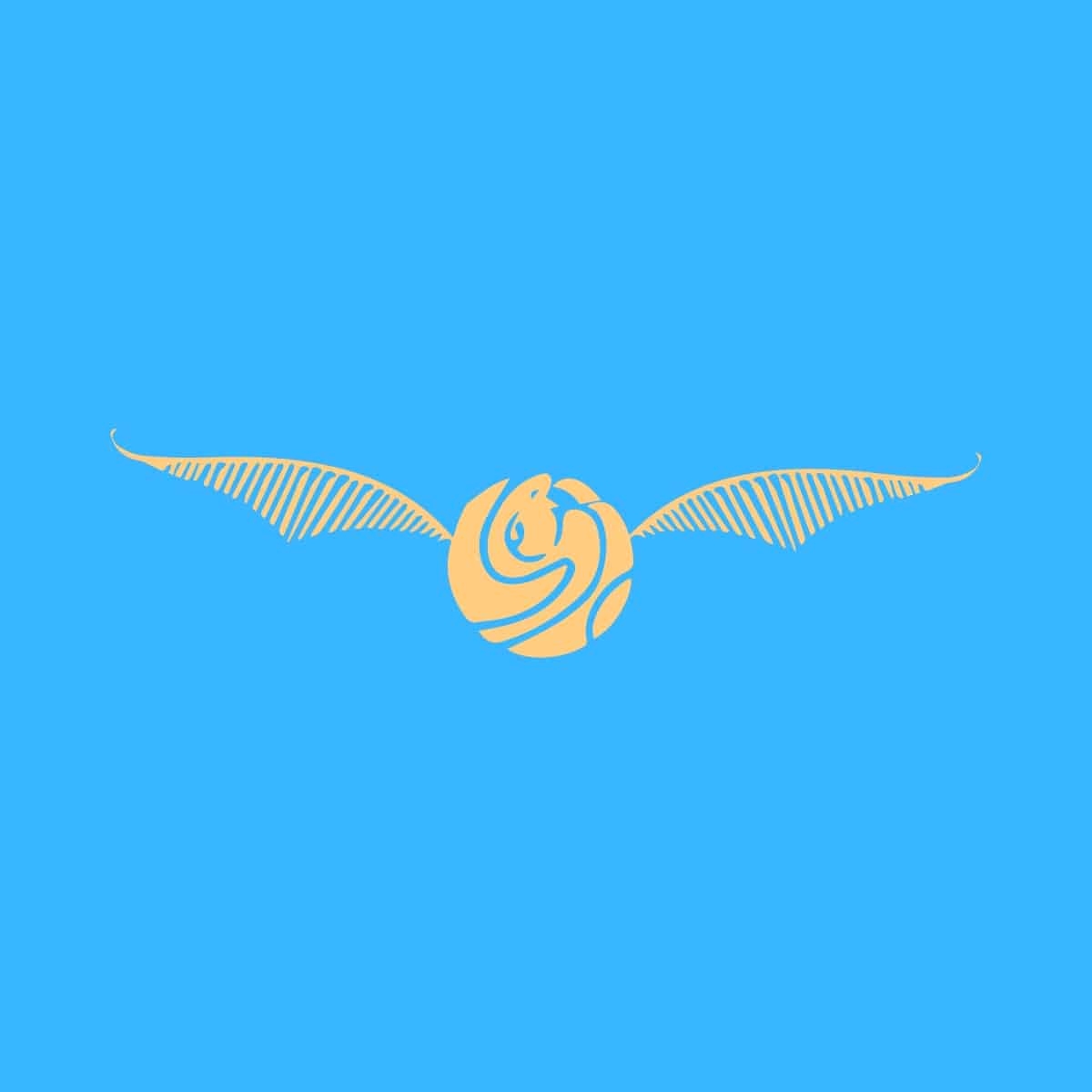 Cartoon graphic of a Harry Potter golden snitch on a blue background.
