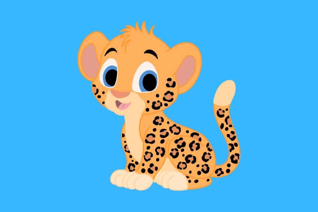 Cartoon graphic of a cute male young leopard on a blue background.
