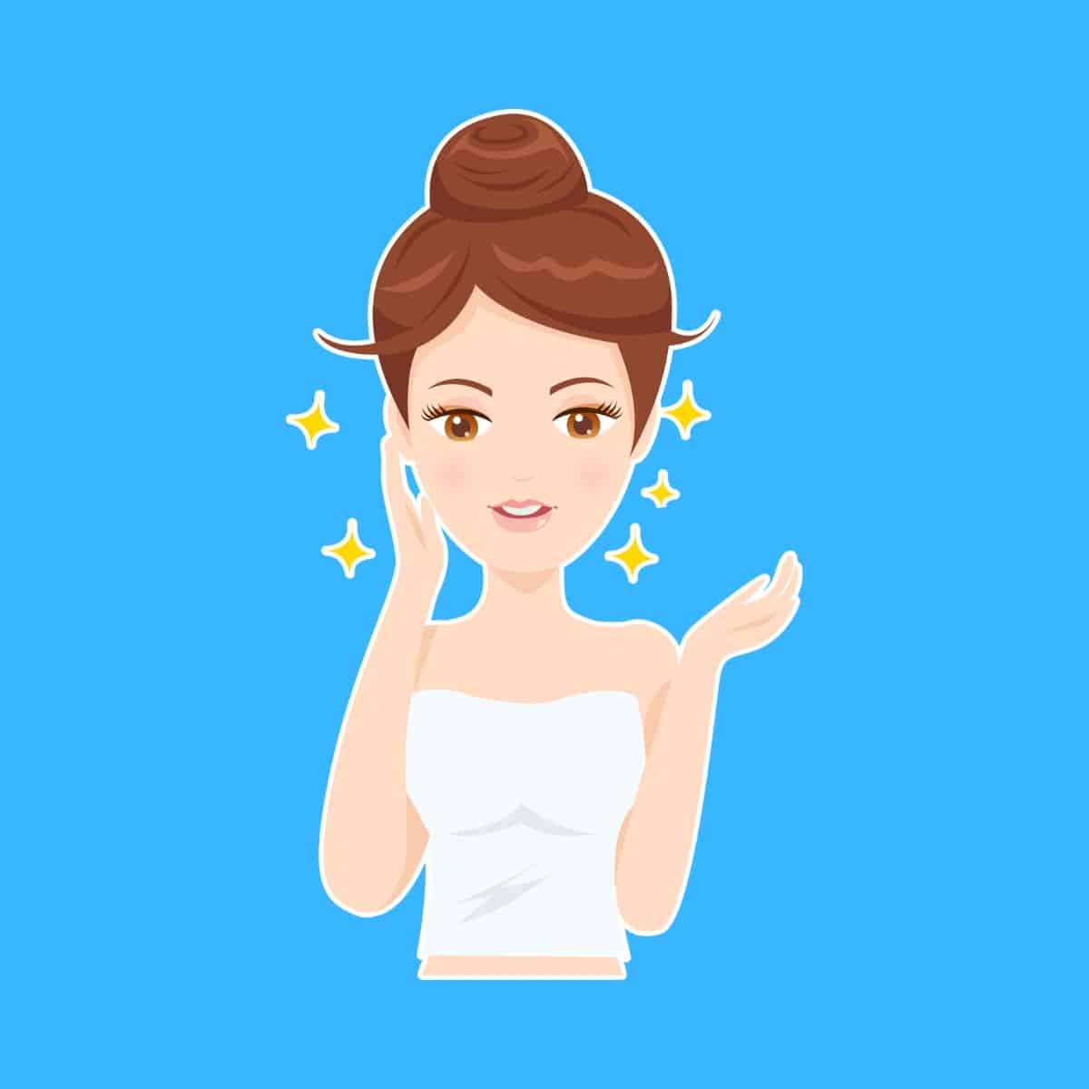 Cartoon graphic of a girl with sparkles around her to highlight her beauty on a blue background.