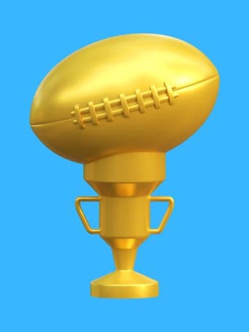Cartoon graphic of a golden super bowl trophy on a blue background.