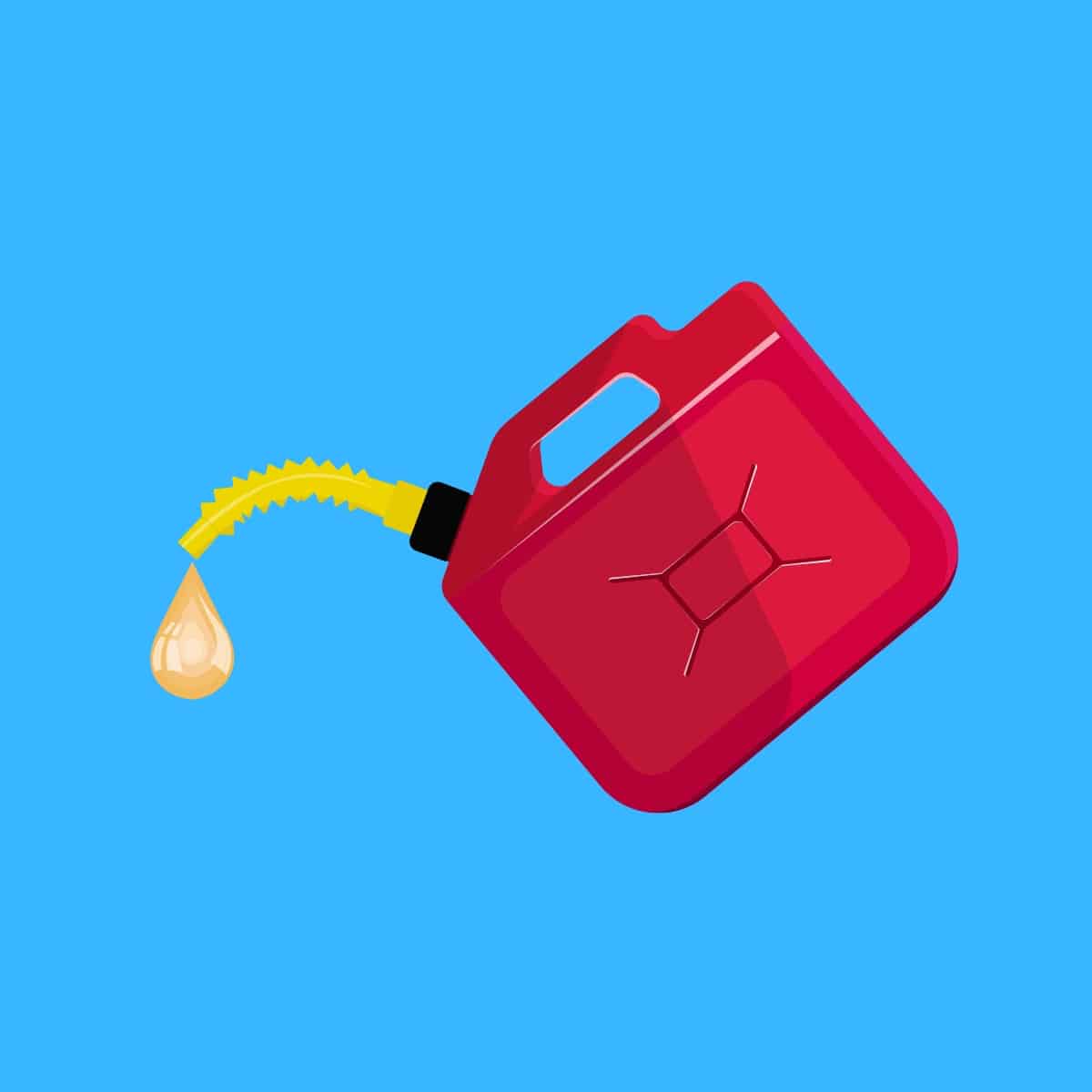 Cartoon graphic of a red gas tank on a blue background.