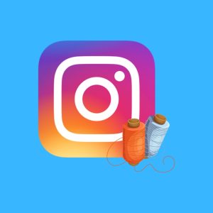 Cartoon graphic of an Instagram icon and thread on a blue background.