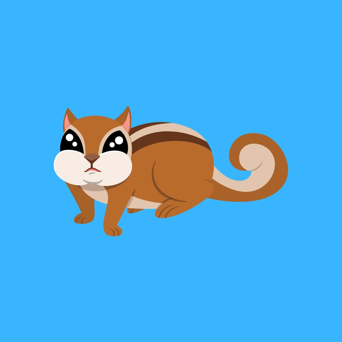 Cartoon graphic of a chipmunk with big eyes on a blue background.
