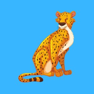 Cartoon graphic of a nice cheetah sitting on a blue background.