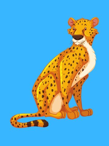 Cartoon graphic of a nice cheetah sitting on a blue background.