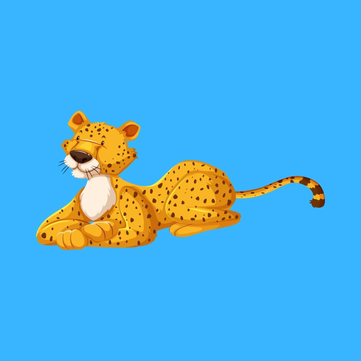 Cartoon graphic of a kind cheetah lying on a blue background.